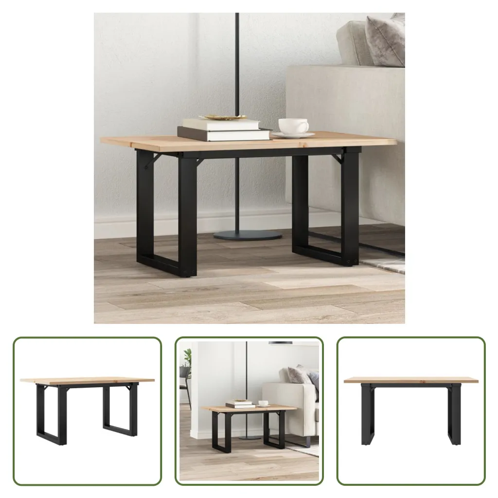 Tavolino O-frame 80x50x40cm Pino Massiccio e Ghisa - Design Industriale