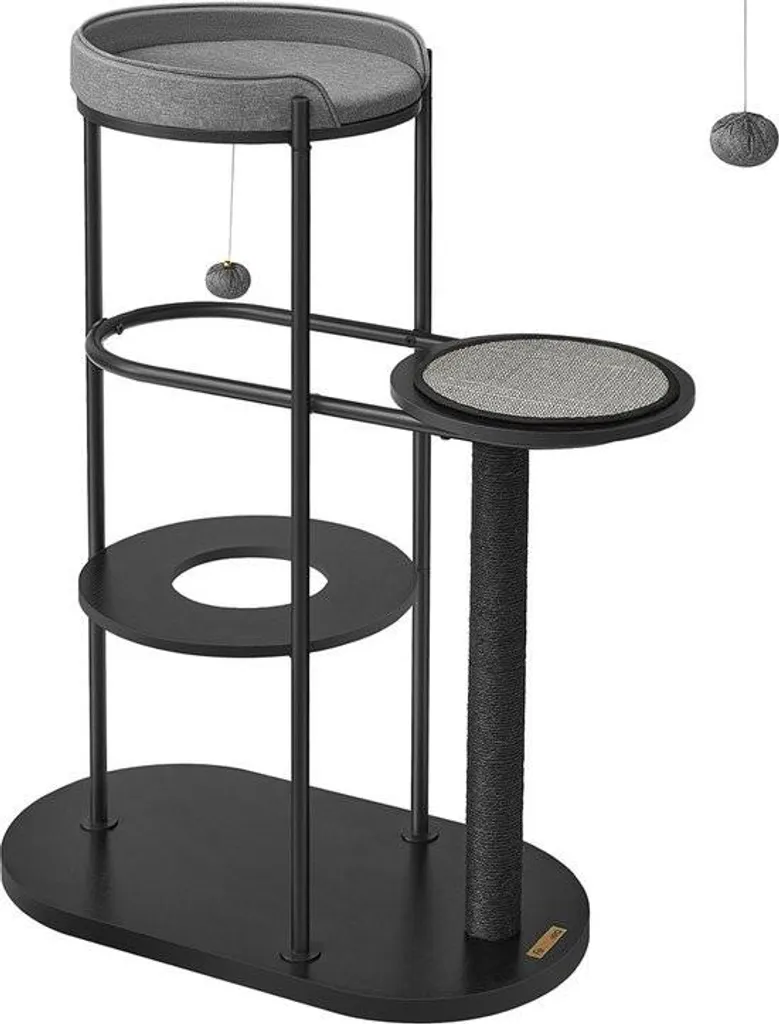 Arbre à chat moderne Richkat en métal noir avec plateforme et coussin
