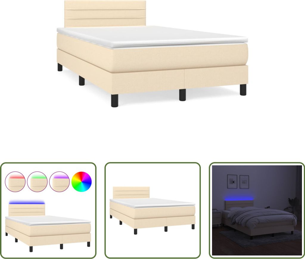 The Living Store Boxspringbett mit Matratze & LED Creme 120x190 cm Stoff