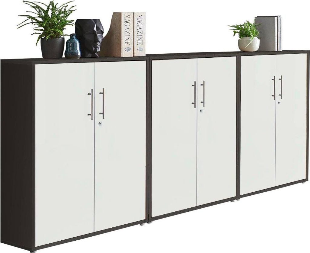 Aktenschrank TABOR 99 in anthrazit / weiß matt, Schrankwand, Büroschrank, abschließbar, Metallgriffe