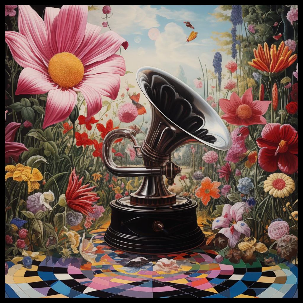 Plakat 60x60cm Schallplatte in Blumen