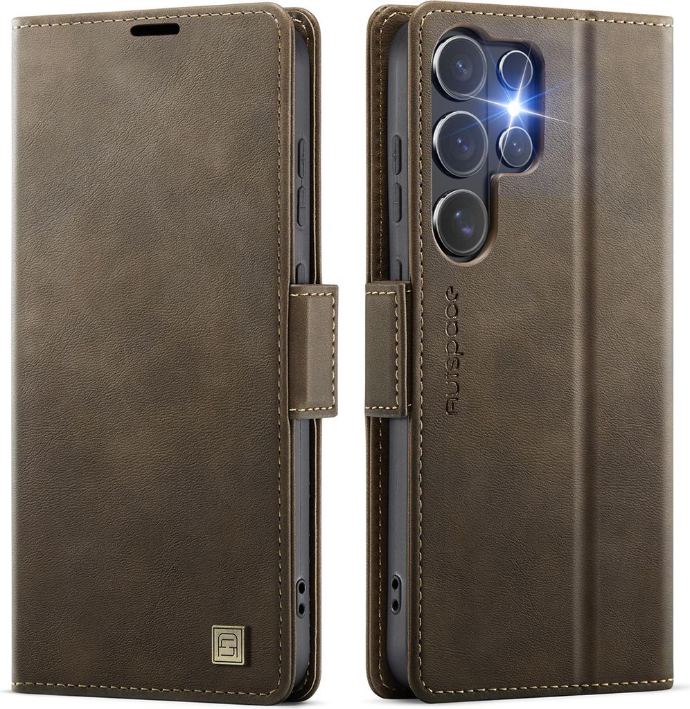 Lederhülle für Samsung Galaxy S26 Ultra, RFID Schutz Handyhülle mit Magnetverschluss, Kartenfächern und Ständer Braun