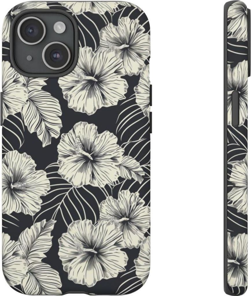 Monochromes Blumenmuster – Hülle Kompatibel mit iPhone 15