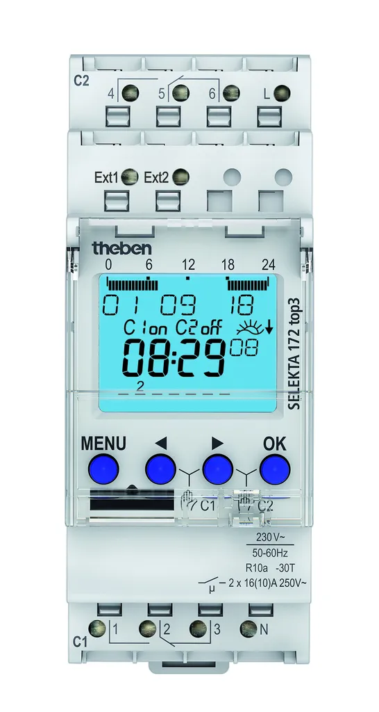 Horloge astronomique digitale 2 canaux Theben SELEKTA 172 top3 Rail DIN