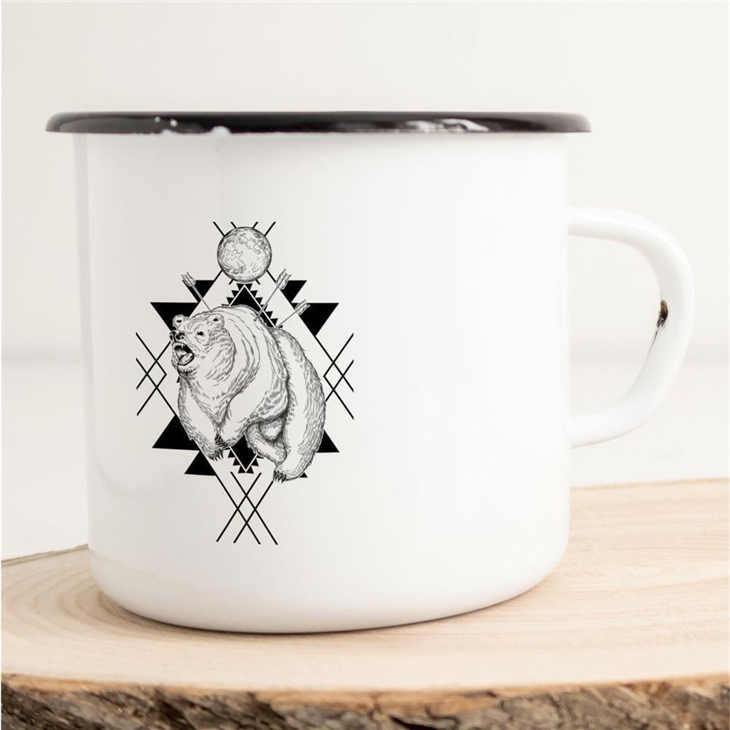 Huuraa Emaille Tasse Bär Geschenk Kaffeebecher Vintage 300ml Bär Präsent