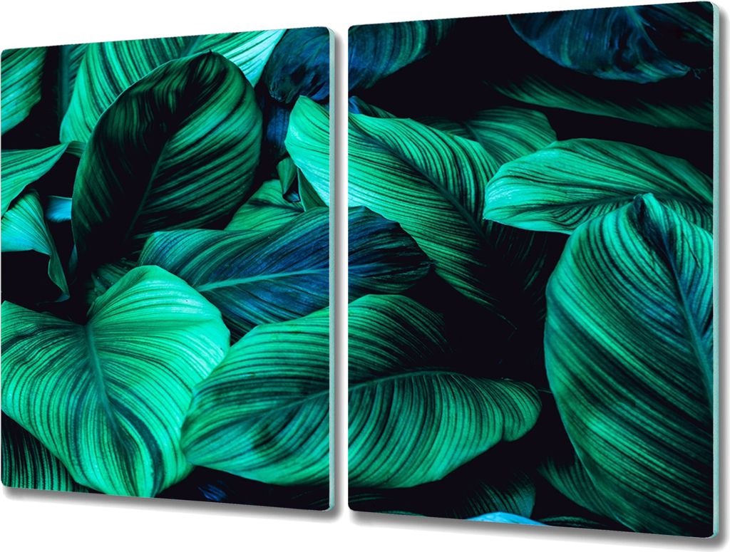 Coloray Herdabdeckplatte 2x40x52 cm Schneidebrett Kochplattenabdeckung Küchenbrett Hackbrett - Blume Pflanze Blätter