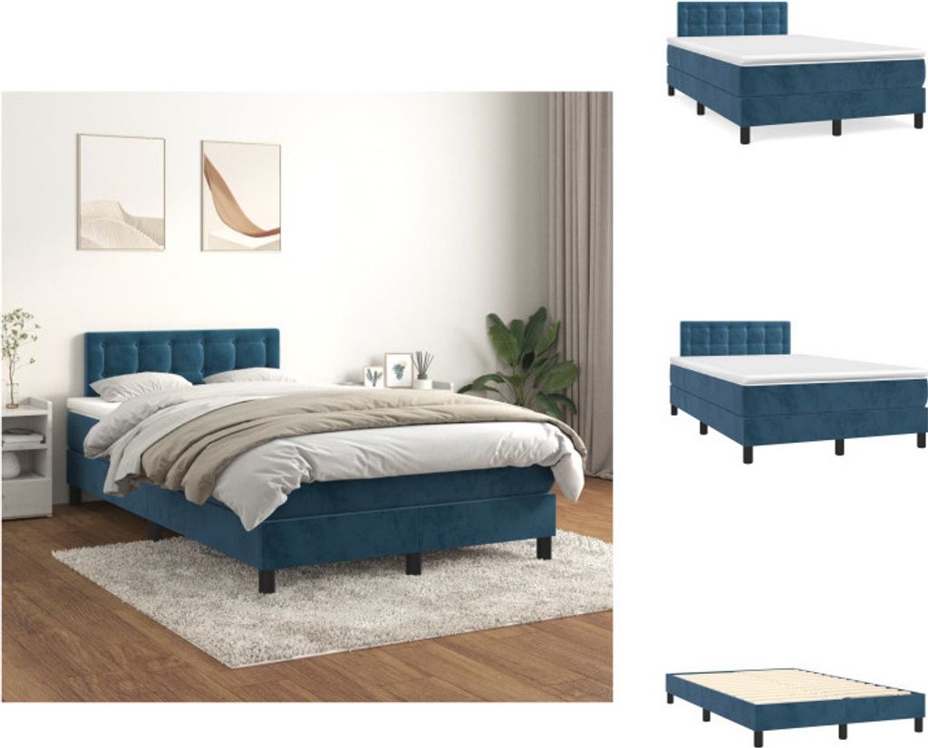vidaXL Boxspringbett mit Matratze Dunkelblau 120x200 cm Samt - Betten & Bettgestelle