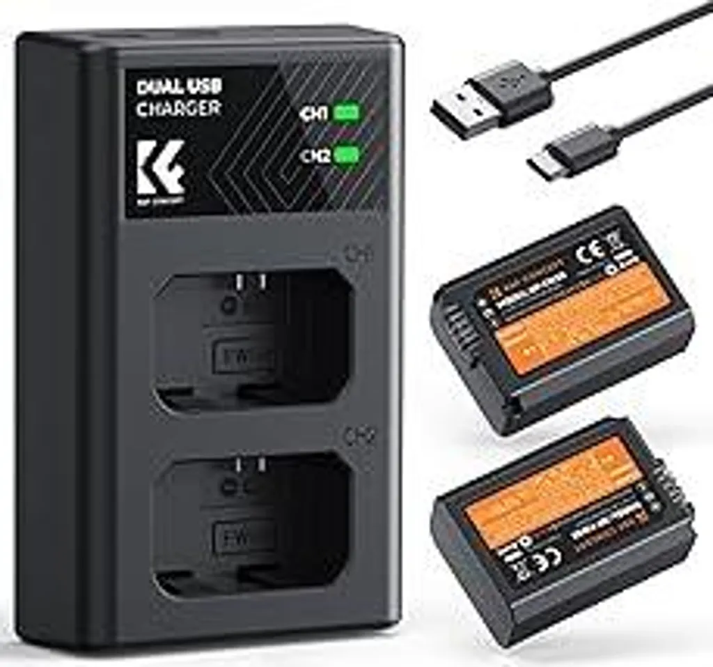 Caricabatterie per fotocamera K&F CONCEPT NP-FW50, set di ricarica con 2 batterie da 1100 mAh per Sony ZV-E10 A6000, A6500, A6300, A6400, A7, A7II, A7RII, A7SII, A7S, A7S2, A7R, A7R2, A55, A5100, A5000,A3000, A55,RX10