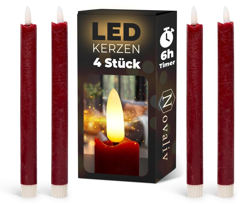 LED tyčové sviečky s časovačom, červené, 4 ks, červené, do Obrázok produktu 