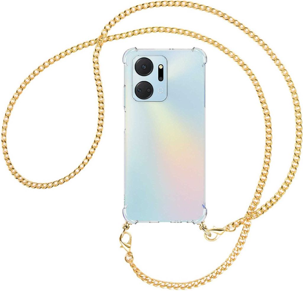 Handykette Backcover-Schutzhülle mit Band (Metall goldfarben) für Honor X7a (6.75'') - goldfarbene Kette