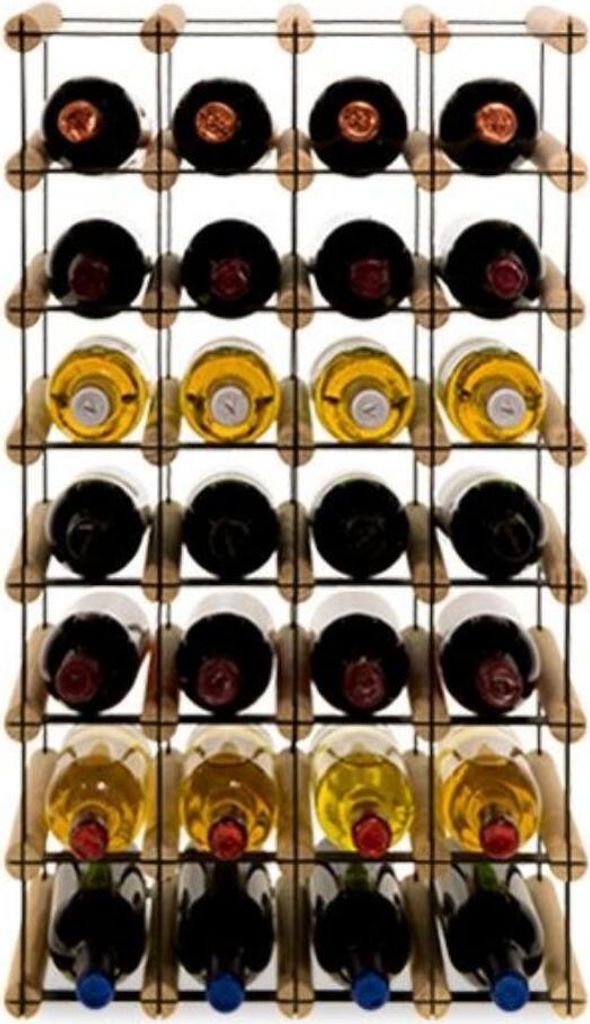 Modulares Weinregal VINOTECA MOD METAL | HxBxT 72,5x42,5x24,5cm | 4x7 Flaschen | Massives Kiefernholz | Natur