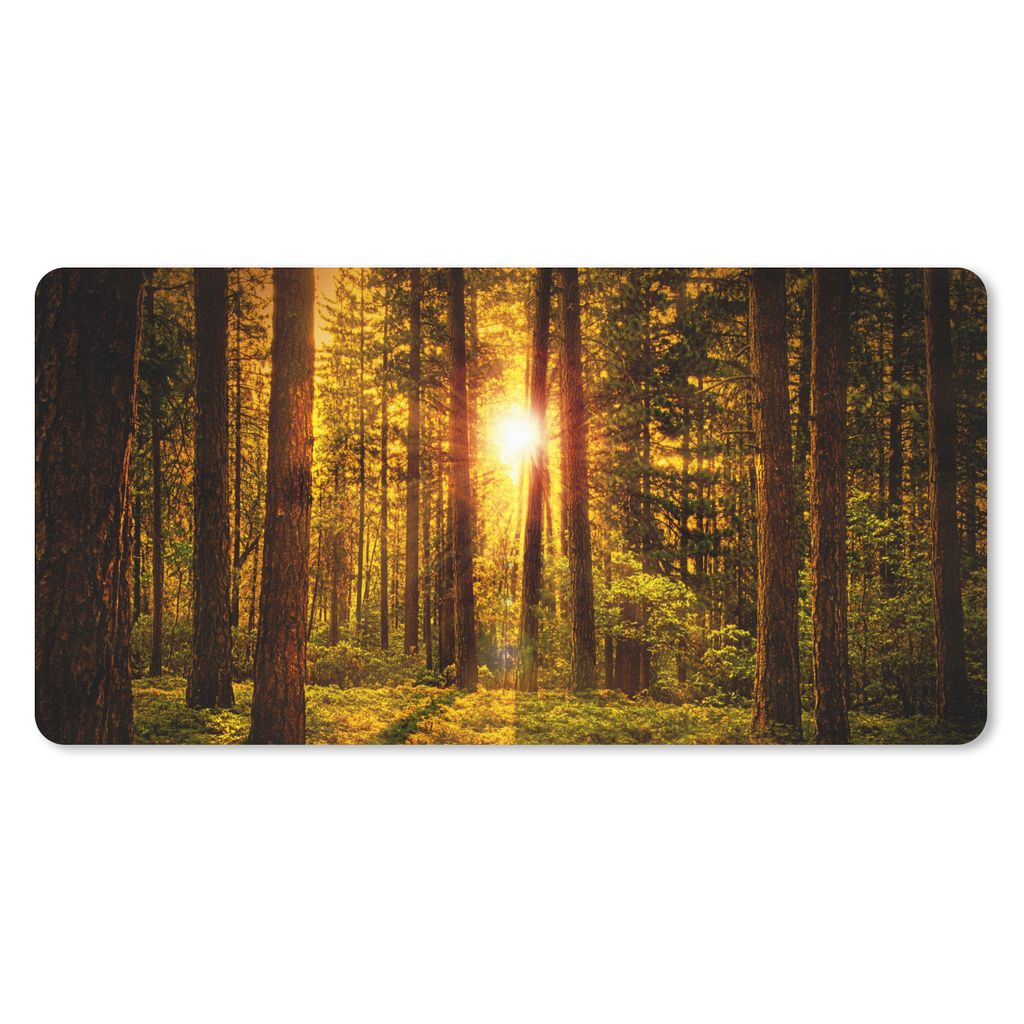 MuchoWow Schreibtischunterlage Wald - Sonne - Bäume - Natur - Sonnenuntergang 80x40 cm - XXL Mauspad - Gaming Mauspad