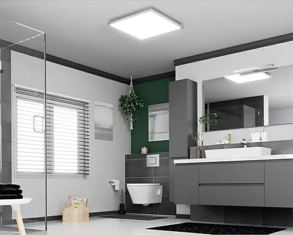 Plafonnier LED carré 60x60 IP44 blanc pour bureau et zones humides