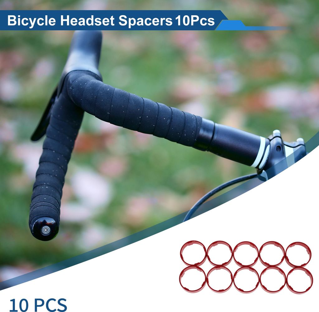 Fahrrad Headset Abstandshalter 10mm Fahrrad Lenker Vorbau Abstandshalter 28.6mm?1-1/8" Rot Aluminiumlegierung 10 Stück