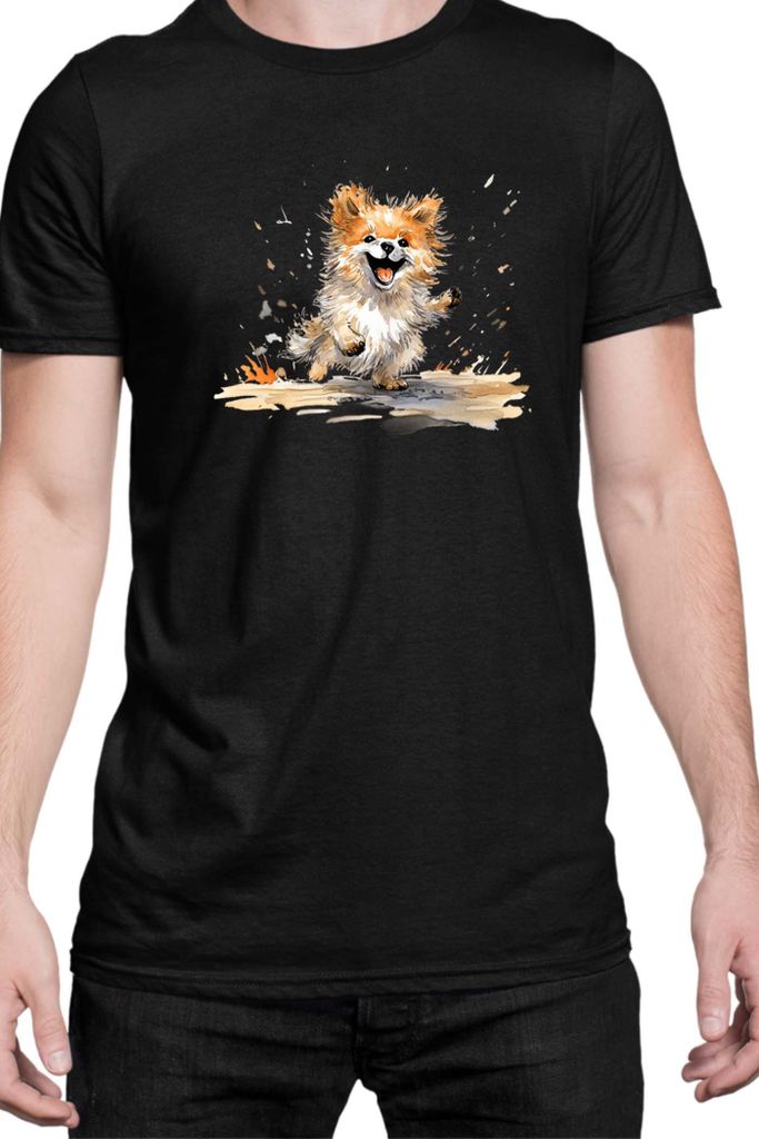 Herren T-Shirt Funny Dogs Breeds Pomeranian Dog Breed, Man 4XL / Schwarz
