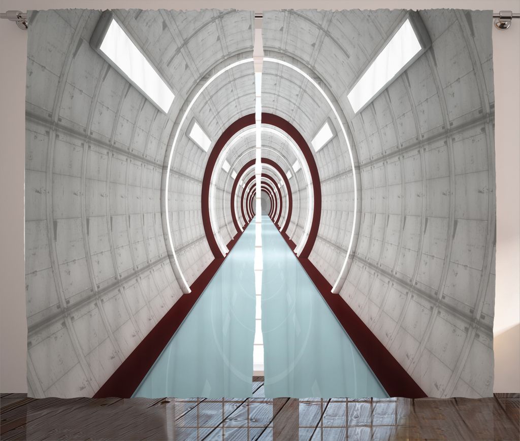 ABAKUHAUS Wissenschaft Rustikaler Vorhang, Futuristisches Korridor, Wohnzimmer Universalband Gardinen mit Schlaufen und Haken, 280 x 175 cm, Grau