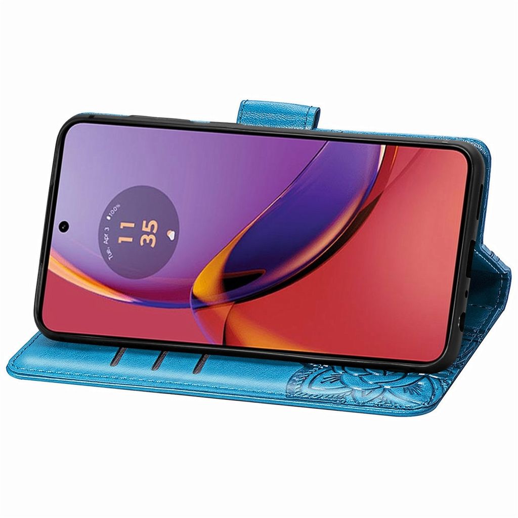 Wigento Leder-Hülle Für Motorola Moto G84 5G | Mit Magnetverschluss & Kartenfächern | Schützendes Case