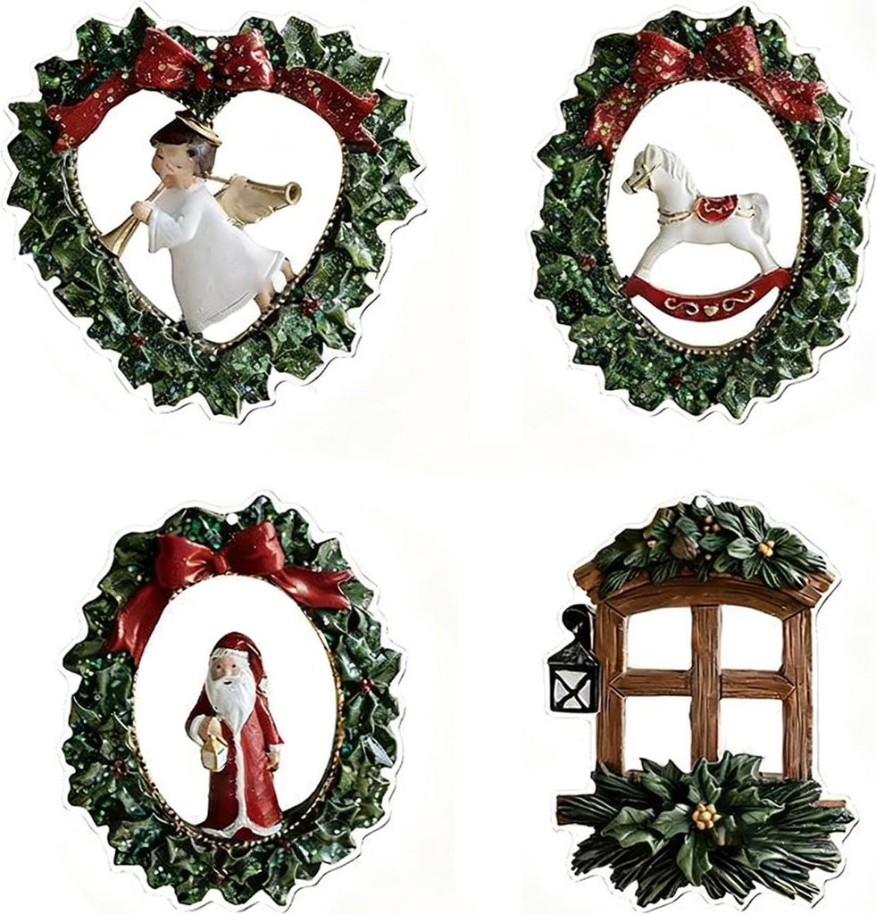 4er-Set Schneemann-Anhänger, weihnachtliche Cartoon-Schneemann-Anhänger in Rosa, 2D-Optik, festliche Dekoration für drinnen und draußen