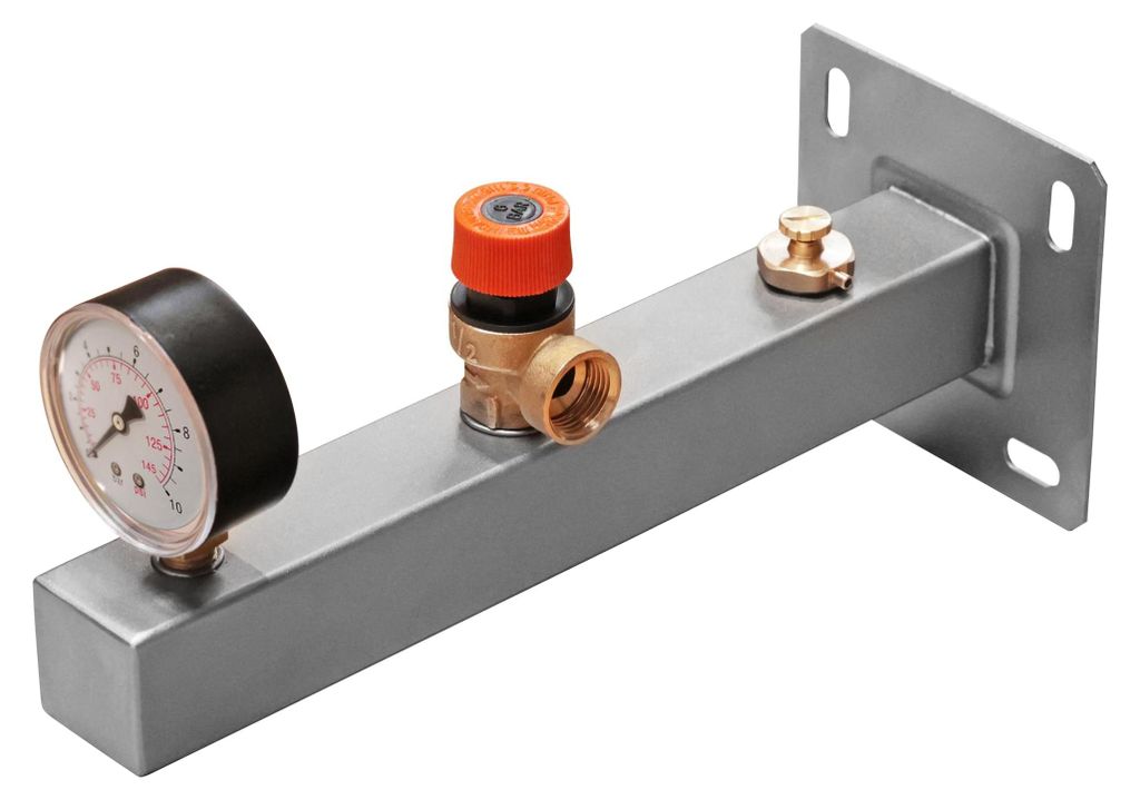 SUNEX Sicherheitsgruppe für Trinkwasserinstallationen aus Edelstahl, Sicherheitsventil 6 bar, Installations-Set für Warmwasserspeicher & Boiler