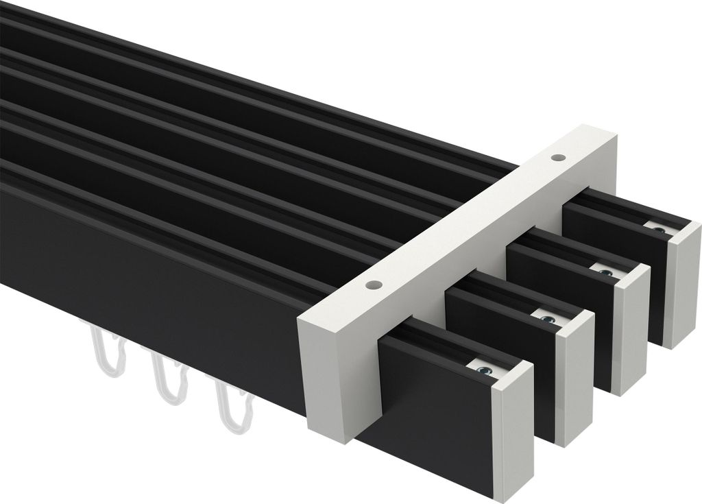 Interdeco Innenlaufstange / Gardinenstange mit Innenlauf Schwarz / Weiß, Typ Smartline Paxo (Kappe), 14x35 mm 4-läufig, 240 cm