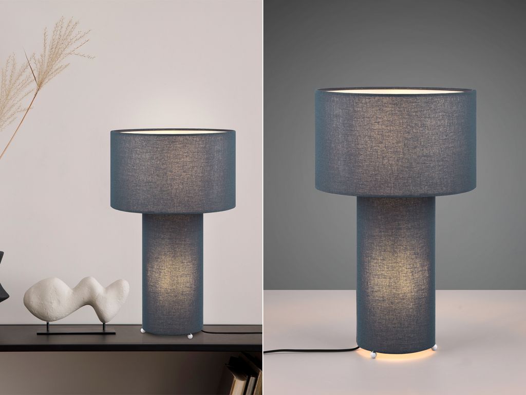 Große LED Tischleuchte Bauhaus Stil Stofflampe in Blau Nachttischleuchte 40cm