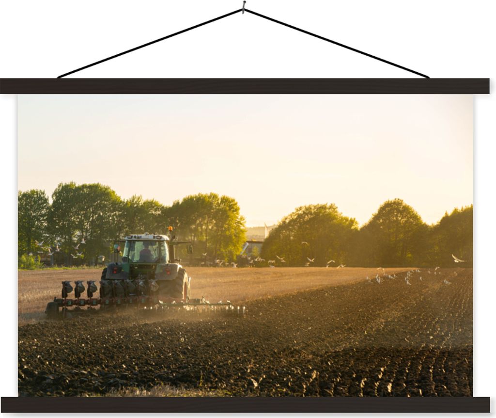 MuchoWow Textilposter Traktor - Vogel - Land 120x80 cm mit schwarzem Rahmen - Wanddeko