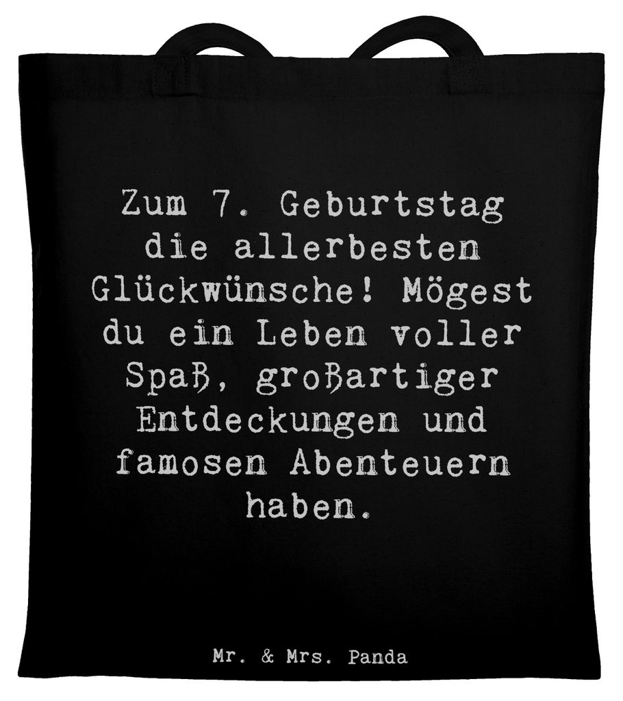 Mr. & Mrs. Panda Jutebeutel Spruch 7. Geburtstag - Schwarz - Geschenk, Tasche, Abenteuer zum, Geburtstagsgeschenk, Geburtstagsfeier, Tote Bag, Gebu...