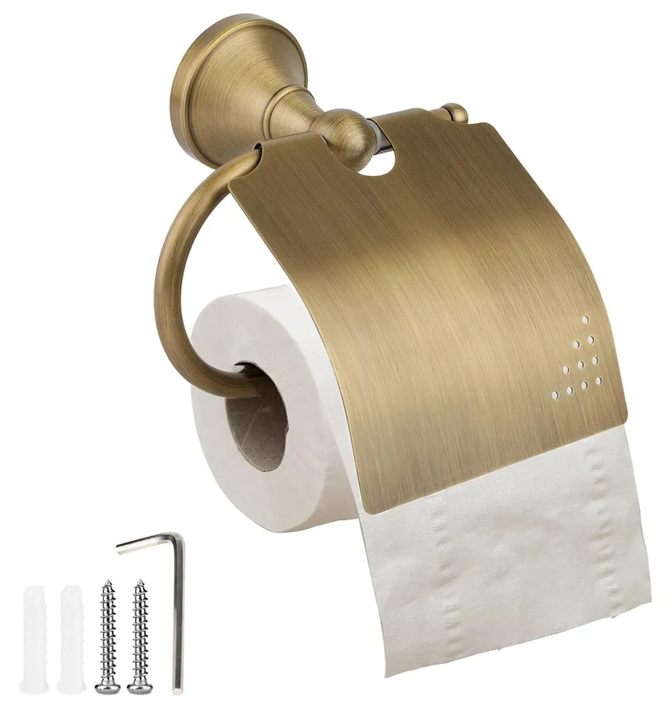 Porte-rouleau de papier toilette doré en laiton rétro avec couvercle