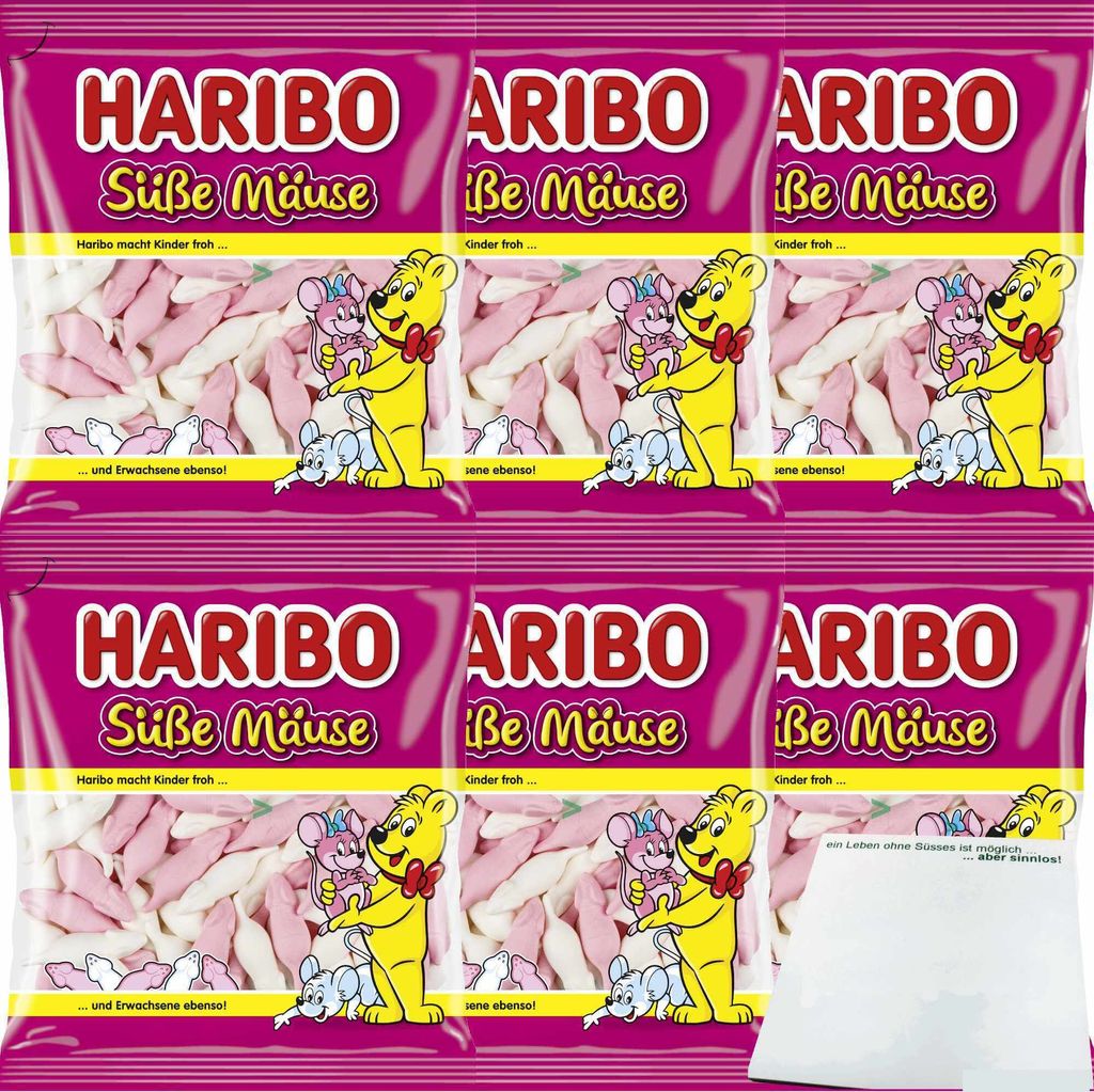 Haribo Süße Mäuse Schaumzucker 6er Pack (6x175g Packung) + usy Block