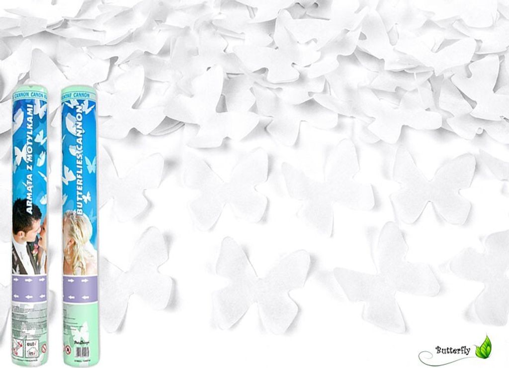 1 canon à confettis 60cm, couleur/motifs:papillons blancs Image du produit 