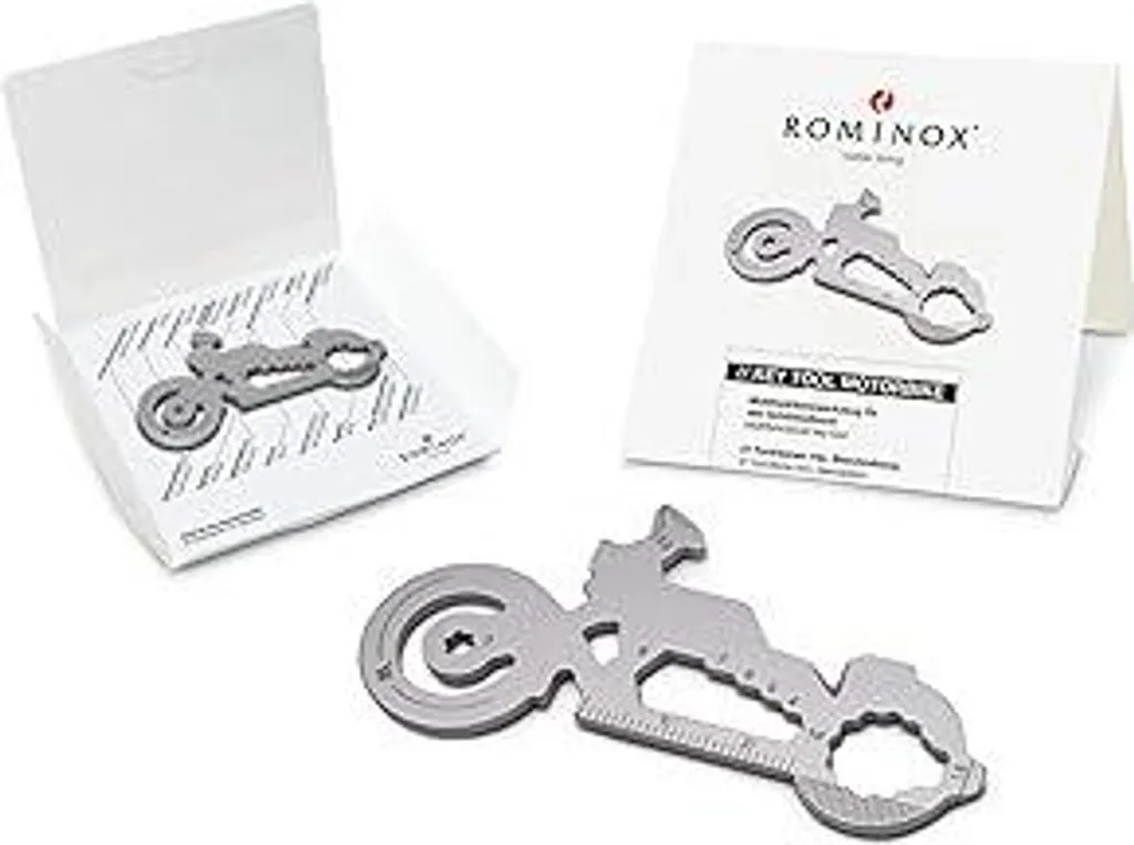 Articoli da regalo: ROMINOX Key Tool Motorbike, 21 funzioni, portachiavi Keytool per moto, bicicletta, multitool in acciaio inossidabile, descrizione delle funzioni, utensile multifunzione, sganciatore per carrelli della spesa