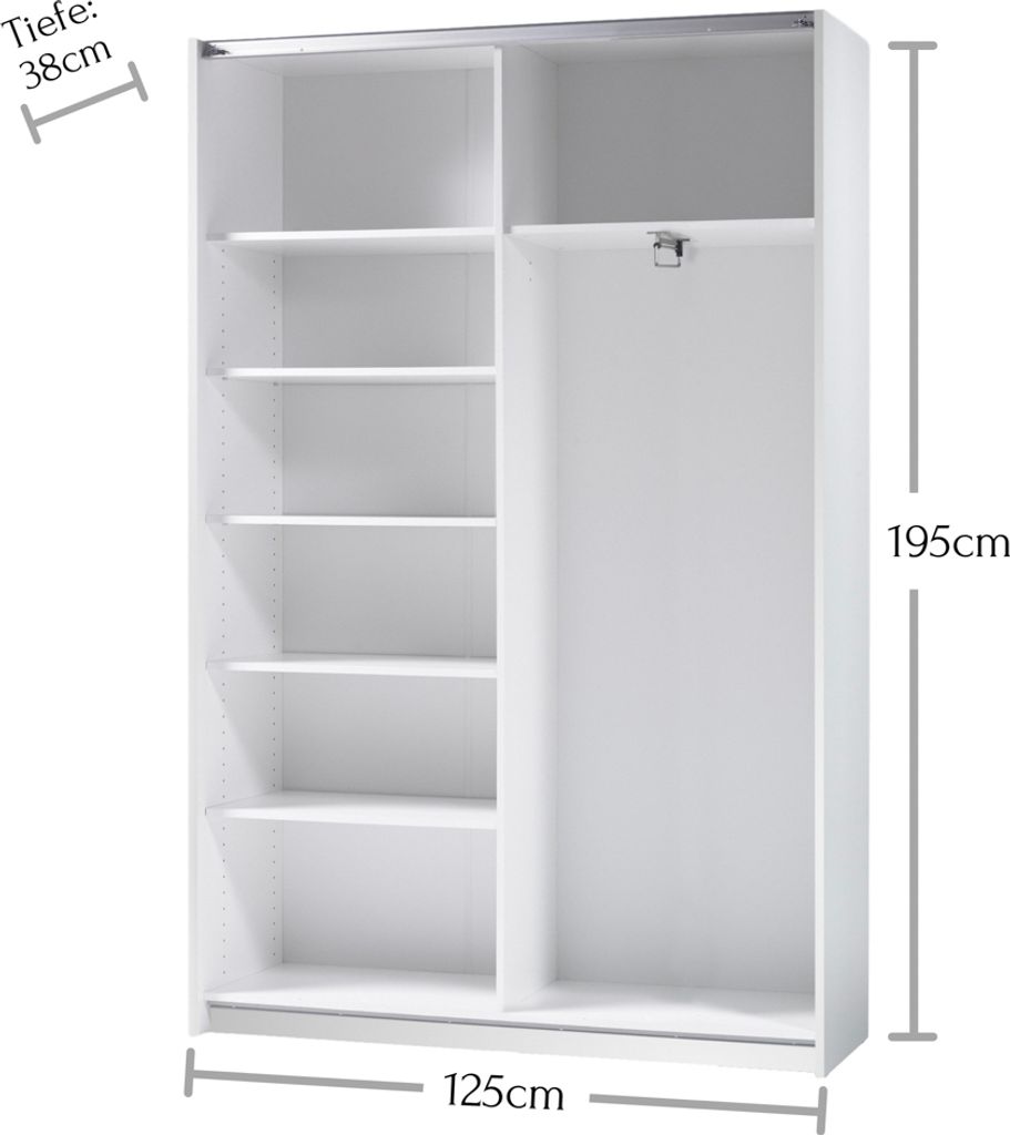 Fast Schiebetürenschrank 125 cm Weiß Produktbild 3