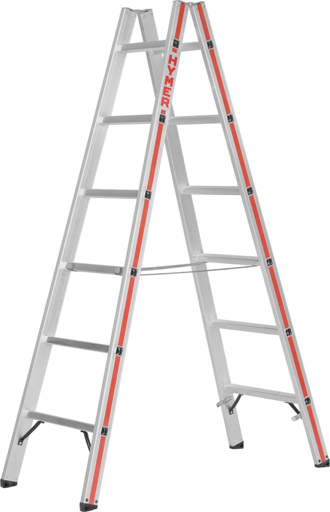 Hymer Sprossenstehleiter, beidseitig begehbar, 2x12 Sprossen, senkr. Höhe 3,40 m, Reichhöhe 4,71 m, Gewicht 14,1 kg