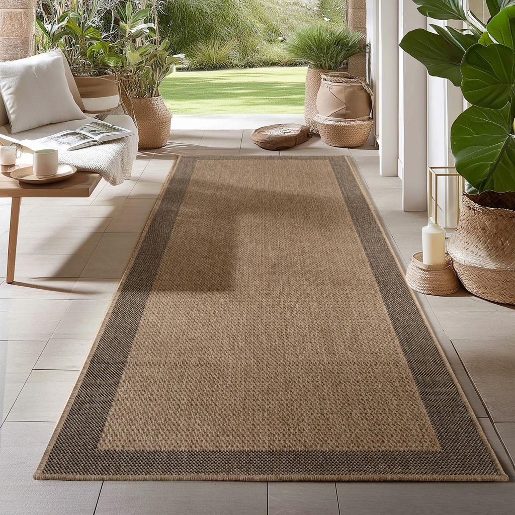 Carpetsale24 In- & Outdoor Teppich Wetterfest im natürlichen Jute-Look, ideal für Wohnzimmer, Küche, Terrasse & Balkon, Grösse: 80x250 cm