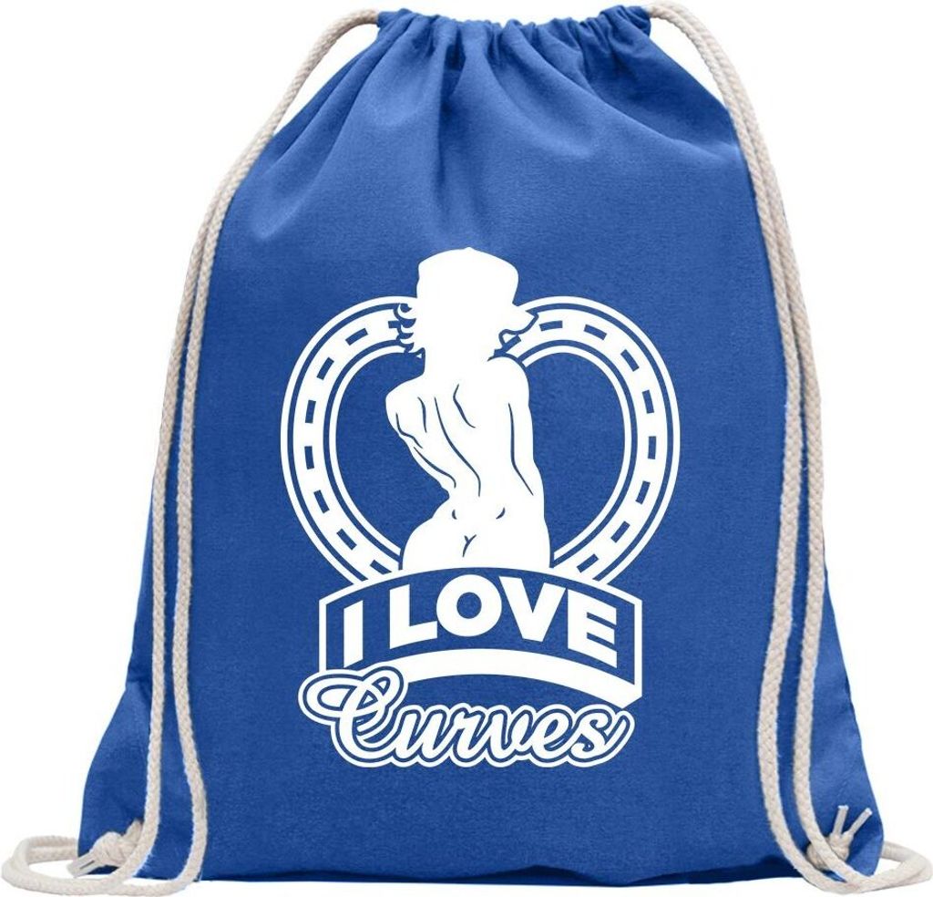 Kiwistar - Turnbeutel - royal - I Love Curves - y Kurven - Fun Rucksack Sport Beutel Gymsack Baumwolle mit Ziehgurt