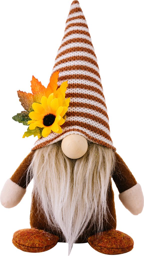 Herbstwichtel-Plüschpuppe mit Sonnenblumen-Langhut, handgefertigt, skandinavisch, Bauernhaus, Erntedank-Dekoration, gesichtslose Puppe, Männer