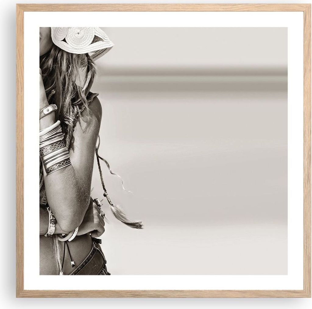 Gerahmtes Poster - Rahmen in heller Eiche - Frau Armband Jahrgang - 60x60 cm - Wand Bild - Wanddeko - Wandbilder - Kunstposter - Wandposter - Bilde...