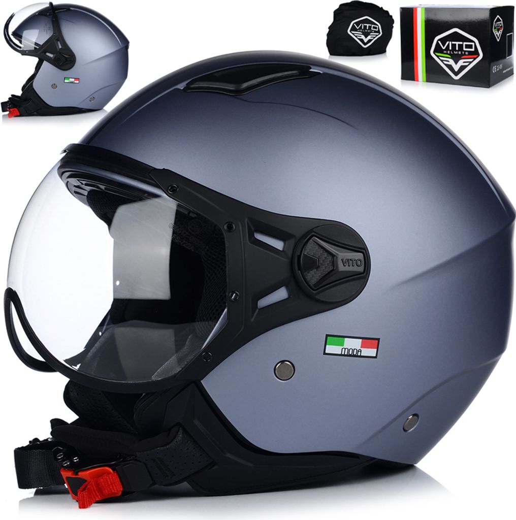 Jet Helm Mopedhelm | VITO MODA | Herren und Damen | Jethelm mit Visier | ECE 22.06 | Motorradhelm | L (59cm)