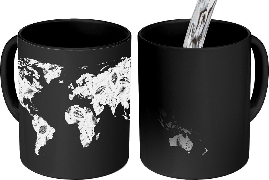 MuchoWow Zauber Tasse Zaubertasse Magic Karte - Weiß - Blätter 350 ml Farbwechsel Becher Geschenk Geschenkidee - Magic-Tasse - Fototasse - Kera...