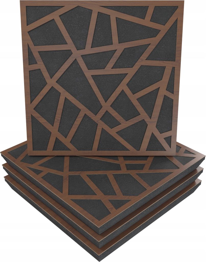 4 Stück AKUSTIK-WANDPANEELE mit Montageset | "SKYROSS" 50x50x5cm | Absorption und Diffusion | Farbe: Nussbaum