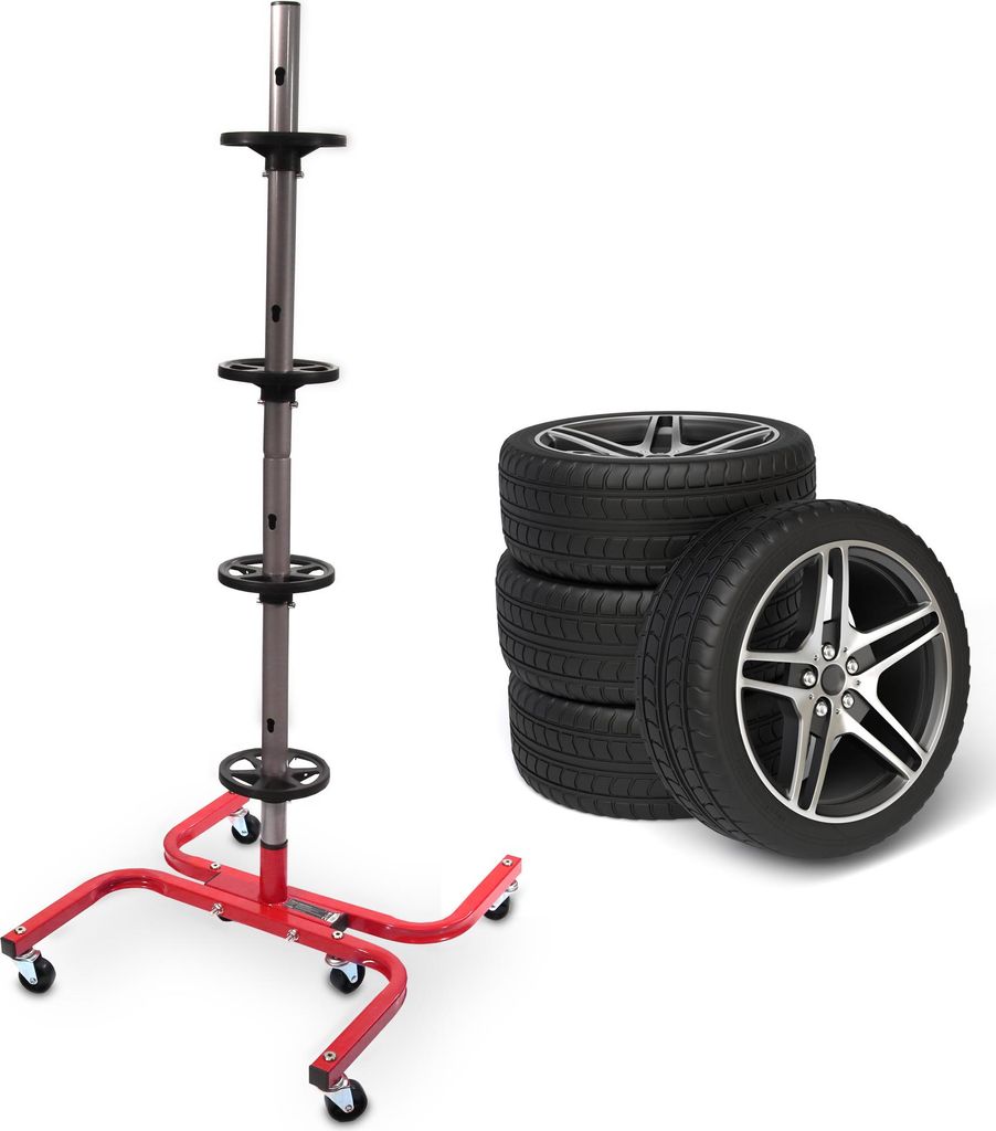 Bituxx Felgenbaum mit Rollen Stabiler Reifenständer für 4 Räder (bis 245mm) aus Stahl, 150kg Belastung Rot MS-19738