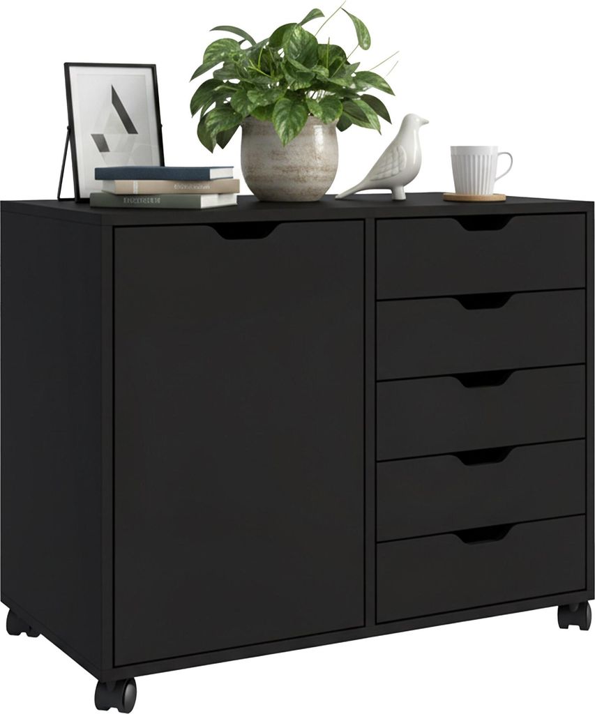 Relaxdays Rollcontainer, 5 Schubladen & 2 Fächer, HBT: Produktbild 