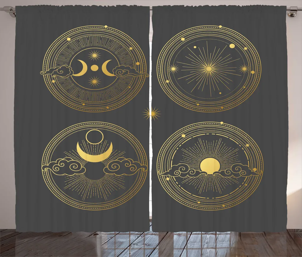 ABAKUHAUS Rideaux Soleil et lune rustique, astronomie antique 280x225cm