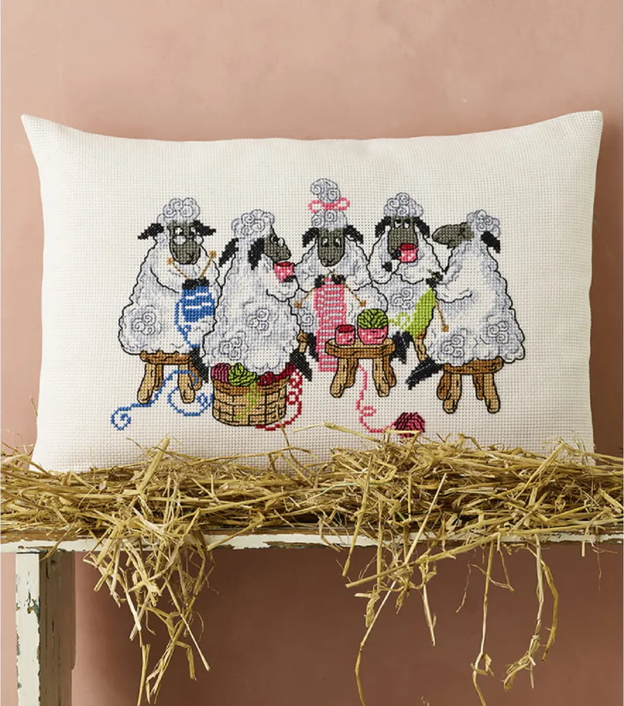 Kit Broderie Point de Croix Coussin Permin : Motif Moutons Facile 58x40cm