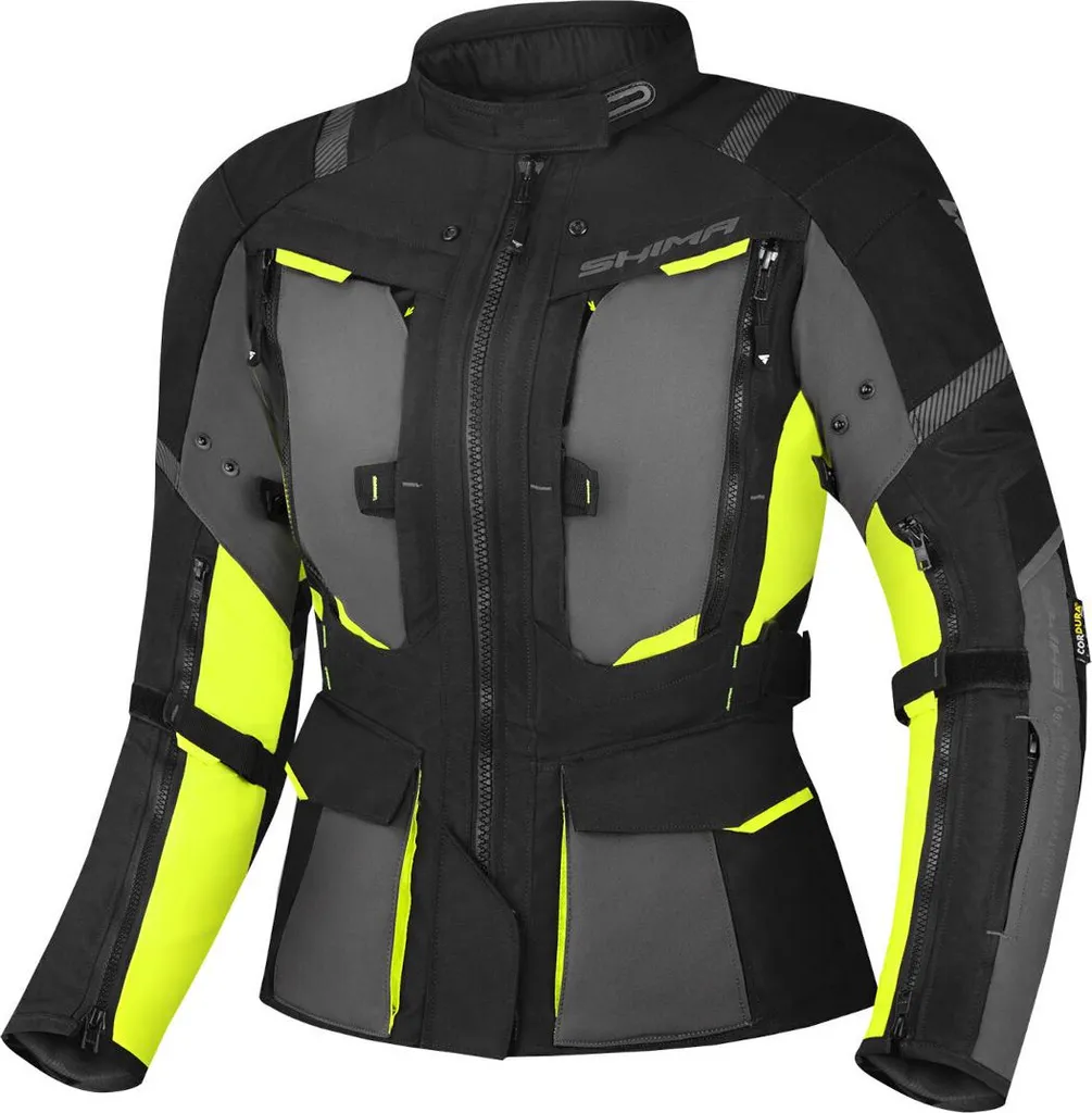 Veste de moto étanche femme SHIMA Hero 2.0 textile noir et jaune fluo