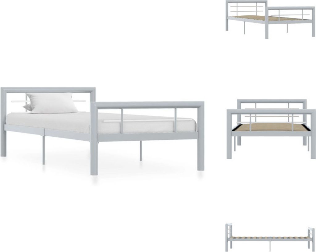 vidaXL Bettgestell Grau und Weiß Metall 100 × 200 cm -  Produktbild 