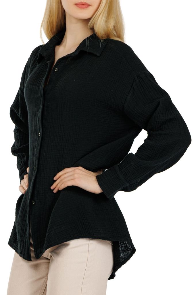 Caspar BLU028 Damen Musselin Bluse 100% Baumwolle | Oversized Hemdbluse Langarm | Luftige Musselinbluse Frühling Sommer | Lockere Baumwollbluse Ca...