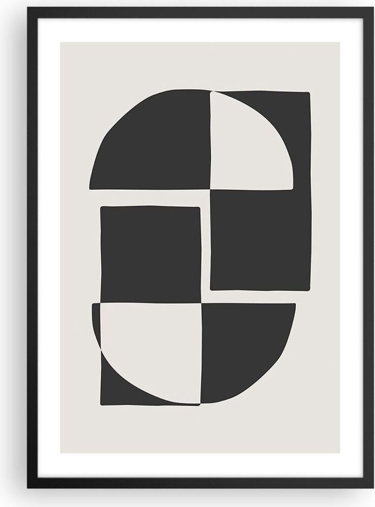 Gerahmtes Poster - Schwarzer Rahmen - Abstraktion Kontrast Figuren - 50x70 cm - Wand Bild - Wanddeko - Wandbilder - Kunstposter - Wandposter - Bild...