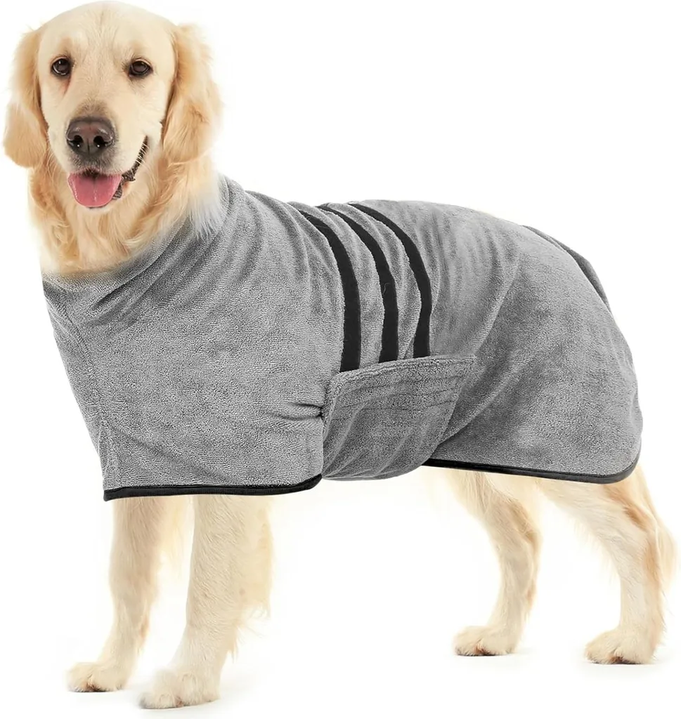 Peignoir Chien Microfibre Absorbante avec Ruban Adhésif Ajustable XXL