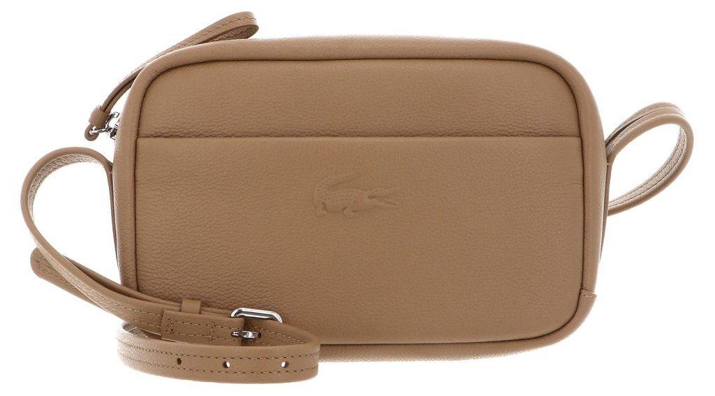 LACOSTE Leder Umhängetasche City Court Crossover Bag Warm Beige hellbraun